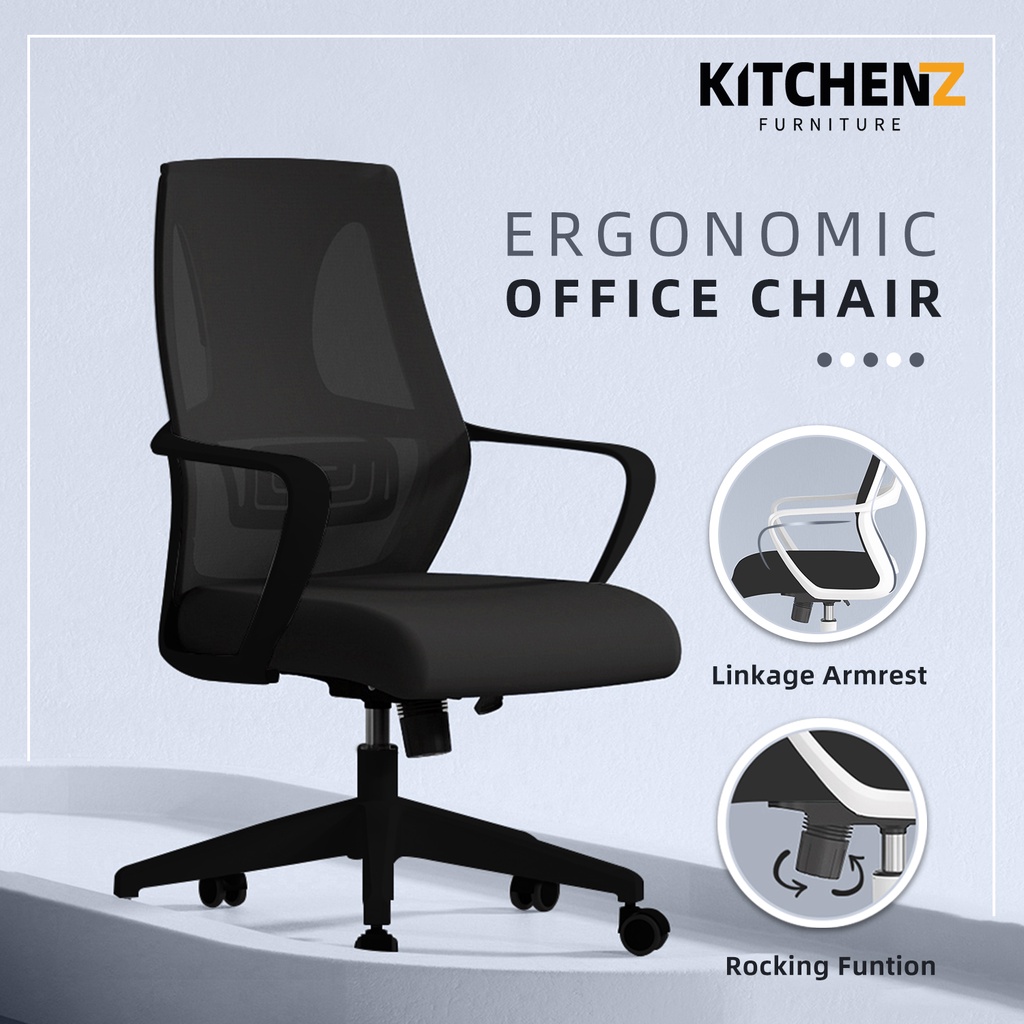 (1 Years Warranty) KitchenZ High Back Mesh Office Chair with Ergonomic