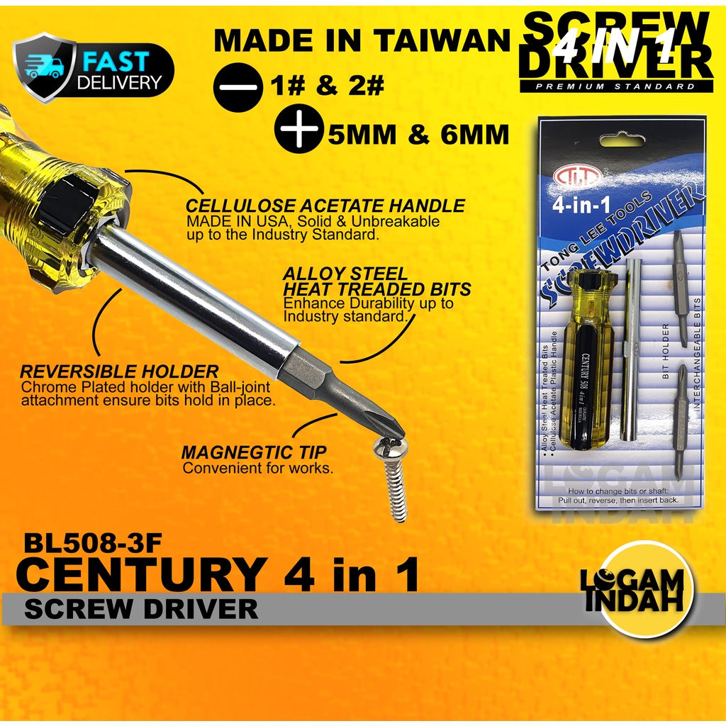 [100 ORIGINAL] CENTURY 4 IN 1 SCREW DRIVER BL5083F / MULTI SCREW