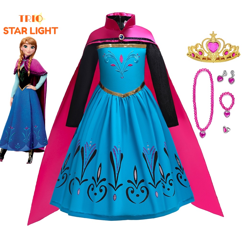 Kids Cosplay Frozen Anna Costume Girls Birthday Party Princess Dress