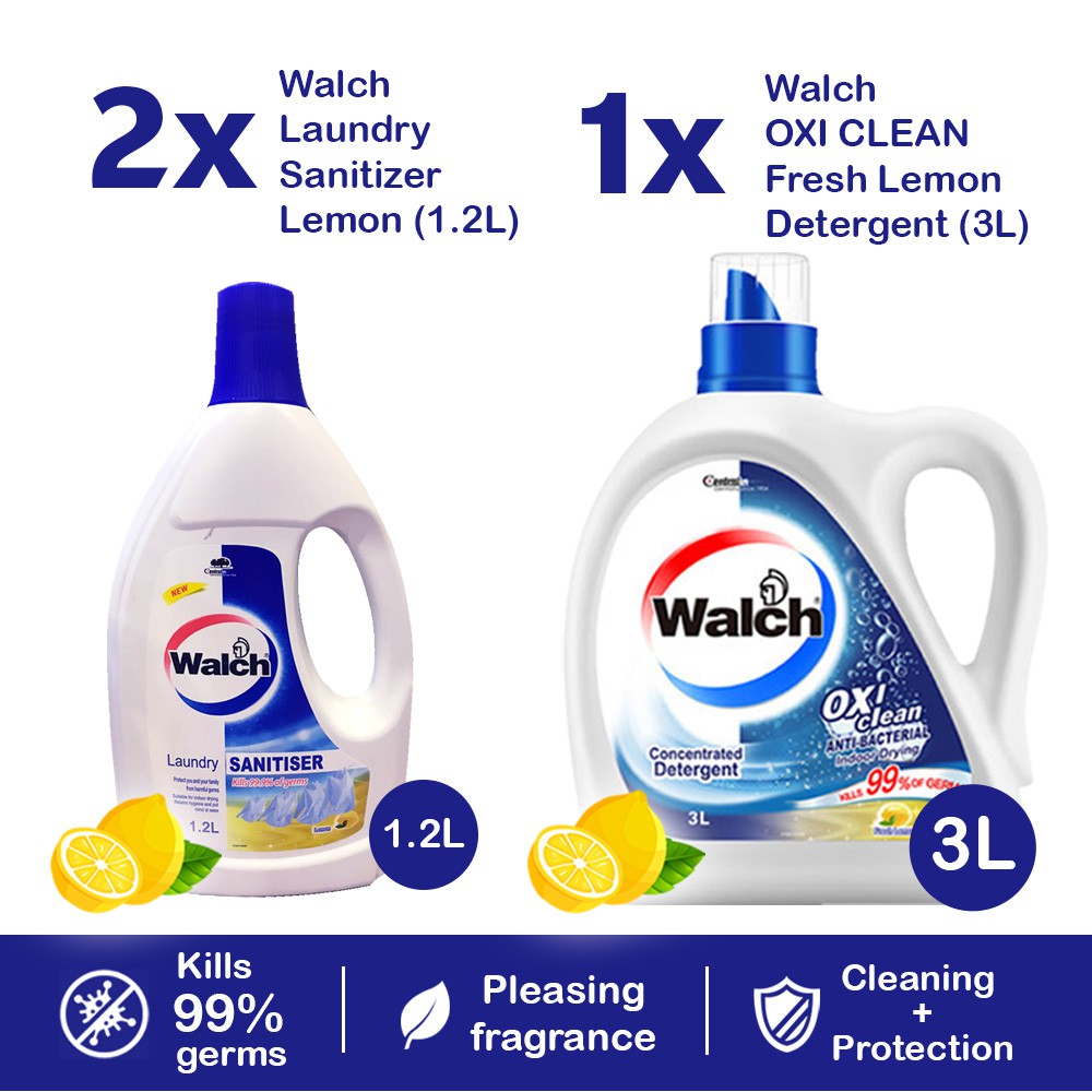 2x Lemon Walch Laundry Sanitiser 1.2L & Oxi Clean Liquid Laundry