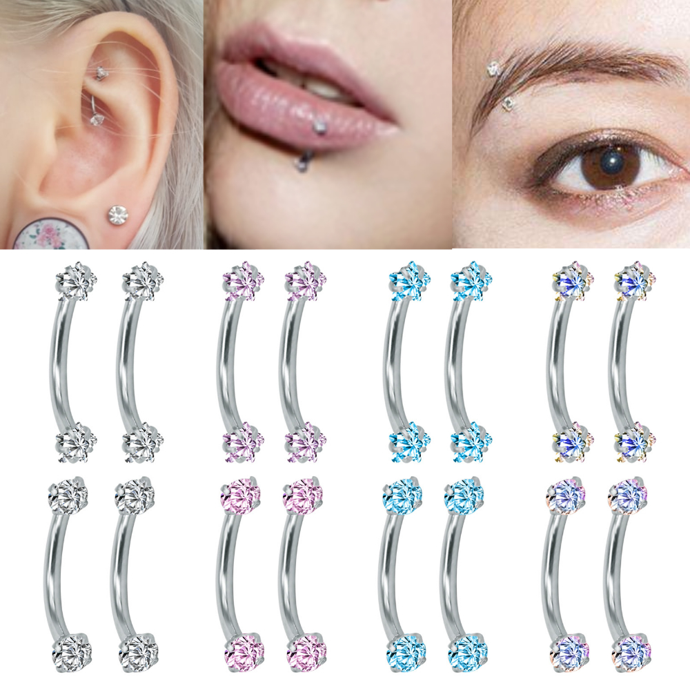 1 Pair Vertical Lip Piercings Crystal Eyebrow Rings Prevent Allergy