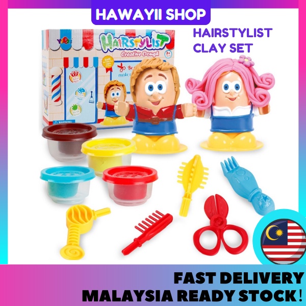 Colorful 3D Play Dough Hairdresser Model Set Modeling Clay Plasticine