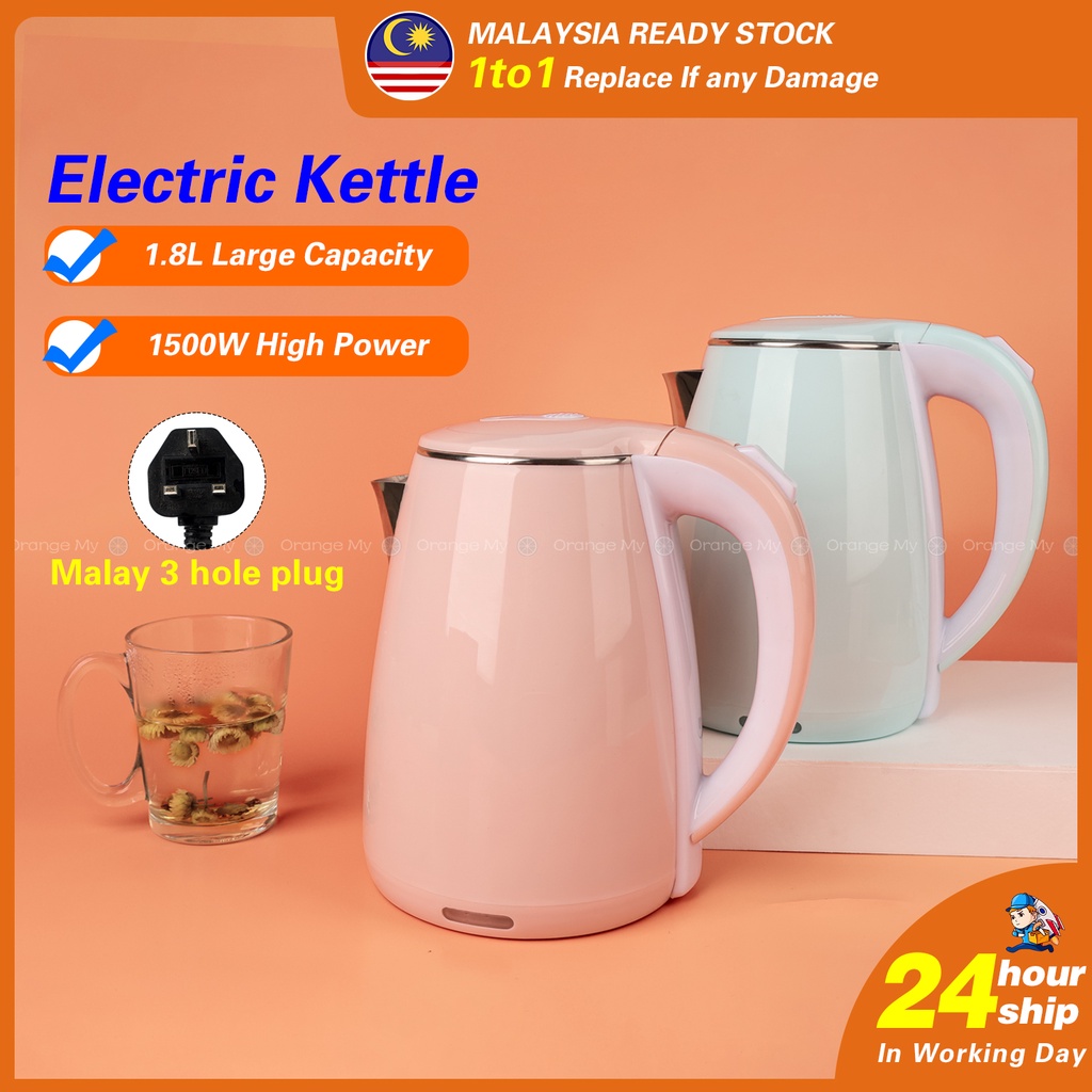 Electric Kettle Stainless Steel 1.8L Heater Kettle Cordless Portable