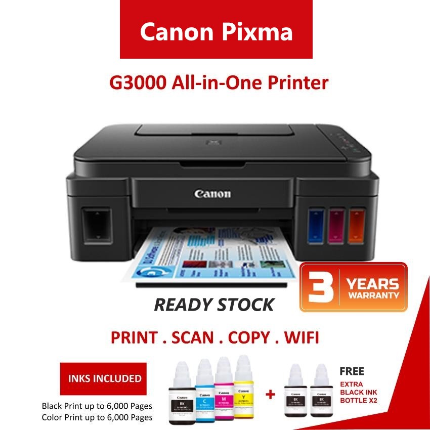 CANON PIXMA INK TANK SYSTEM G3000 (WiFI) PRINTER READY STOCK Shopee