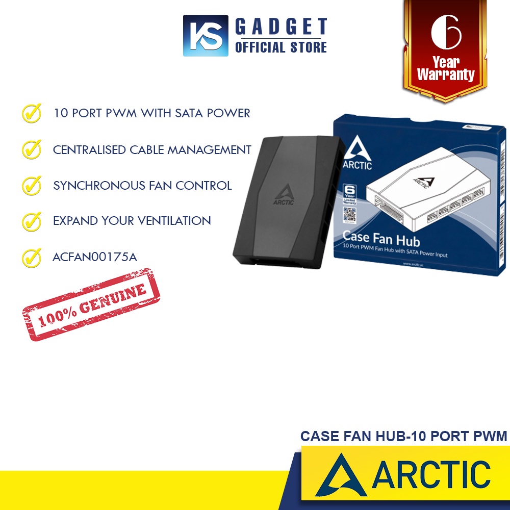 ARCTIC Case Fan Hub 10fold PWM Fan Distributor with SATA Power