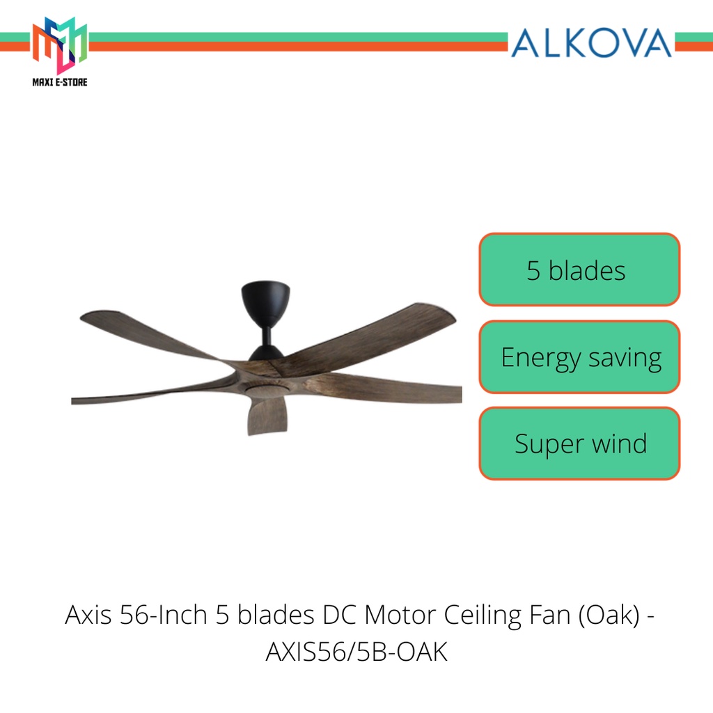 Alkova Axis 56Inch 5 blades DC Motor Ceiling Fan (Oak) AXIS56/5BOAK
