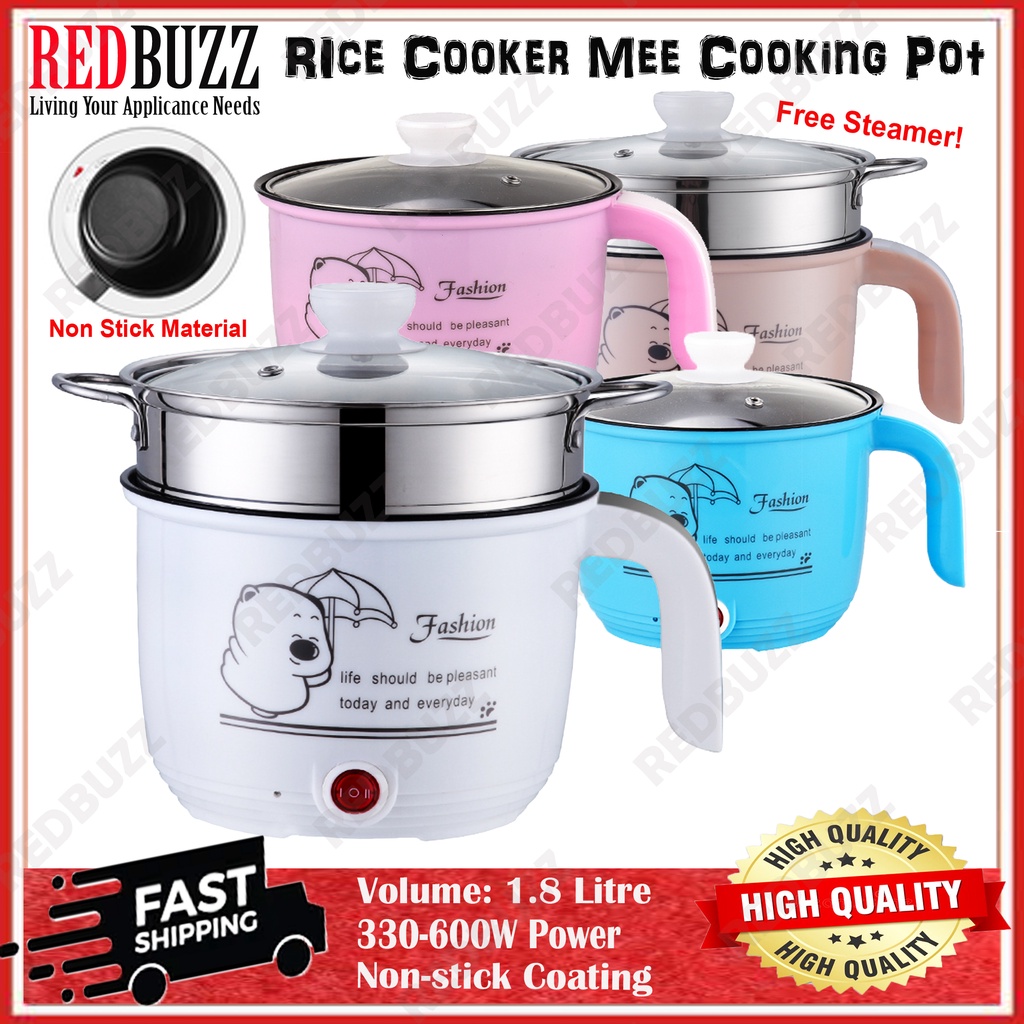 REDBUZZ 1.8L Non Stick Electric Pot /Mini Rice Cooker With Steamer