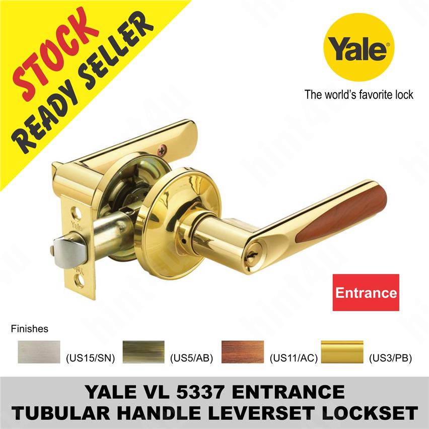 YALE VL 5337 ENTRANCE TUBULAR HANDLE LEVERSET LOCKSET (US5 AB) Shopee