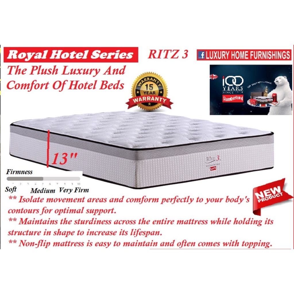 Slumberland, Ritz 3, Royal Hotel Series 13″ Pocket Spring Medium feel