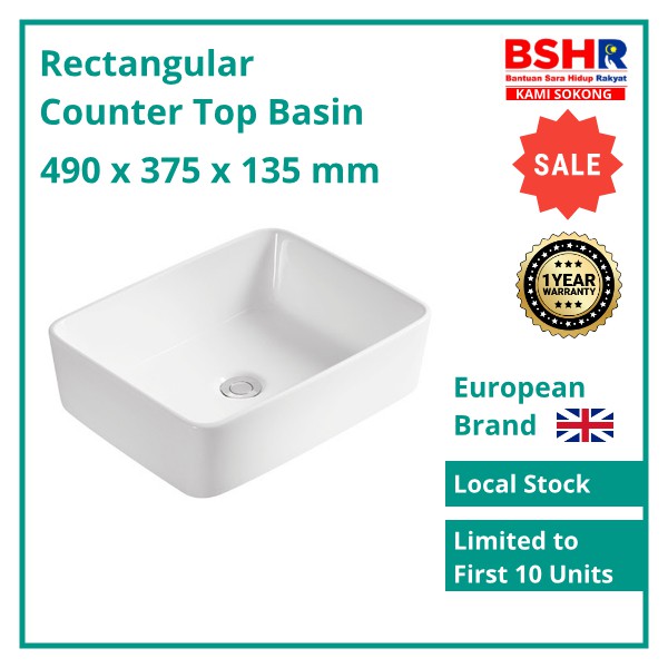 Premium 490MM Rectangle Basin Ceramic Counter Top Basin Sink Sinki