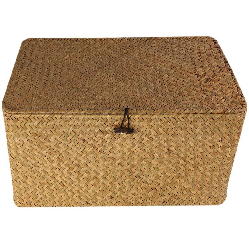 Malaysia Stock Handmade Straw Woven Storage Basket with Lid Makeup