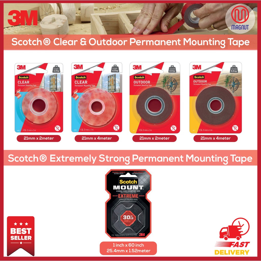 3M Scotch® Clear Permanent Mounting Tape / Outdoor Permanent Mounting