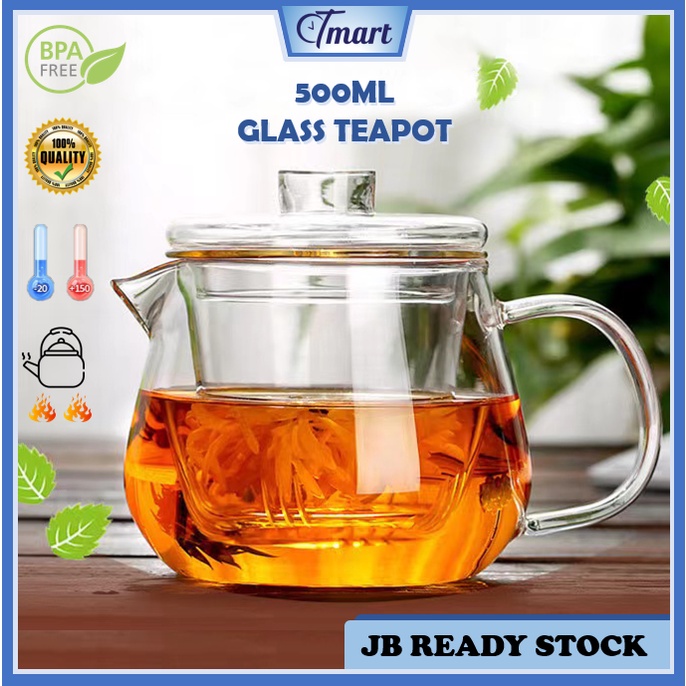500ML Glass Teapot Heat Resistant Flower Teapot Can Cook on Open Flame