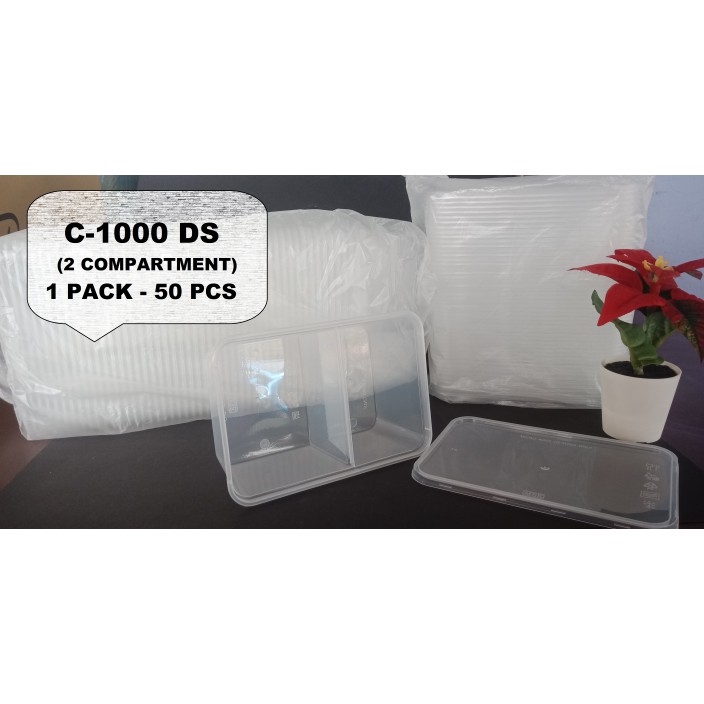 C1000DS 2 COMPARTMENT MICROWAVE DISPOSAL FOOD CONTAINER (1 Pack 50