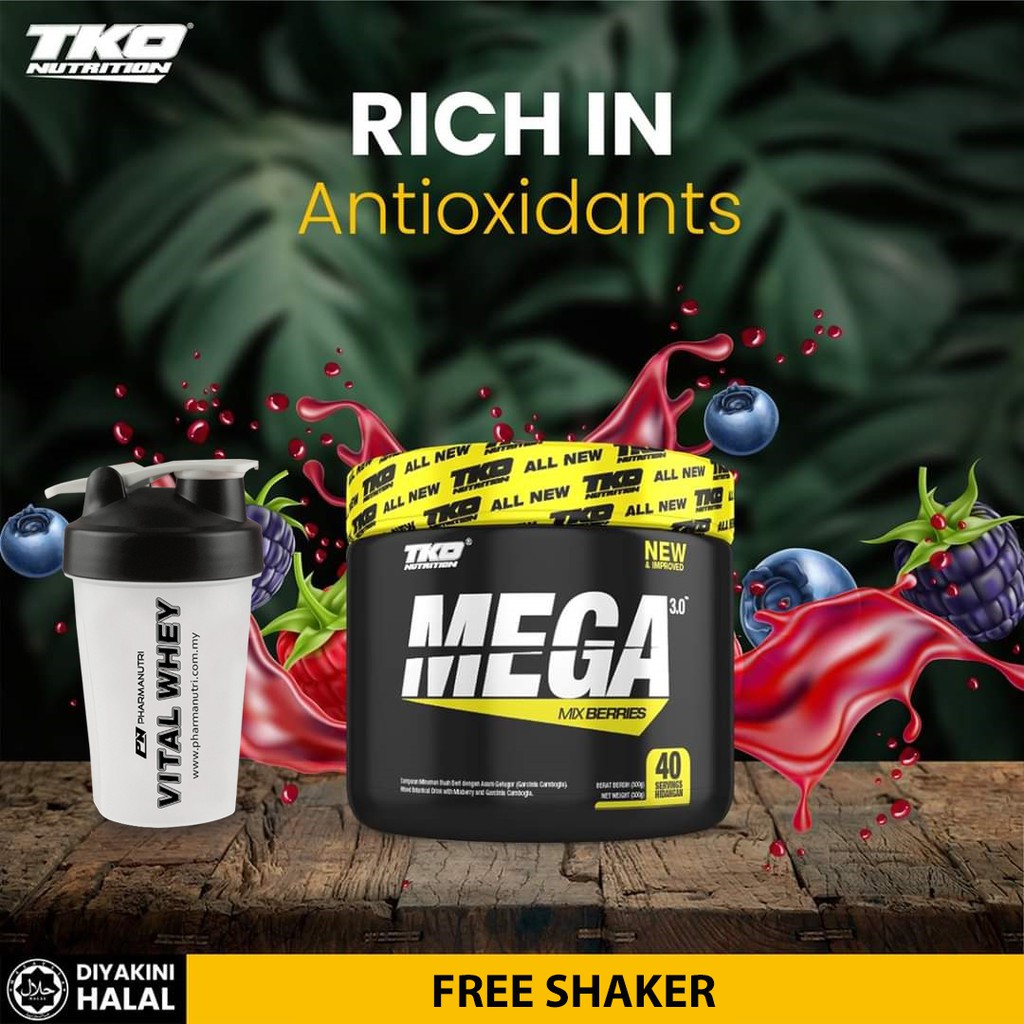 [ORI FROM HQ] TKO Nutrition Fat Burner MEGA 3.0 Supplement Kurus + FREE Vital Whey Mini Shaker