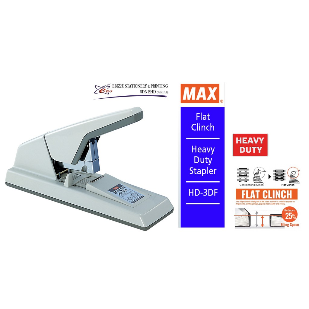 MAX Heavy Duty Stapler Flat Clinch HD3DF 100 sheets (stapler paper