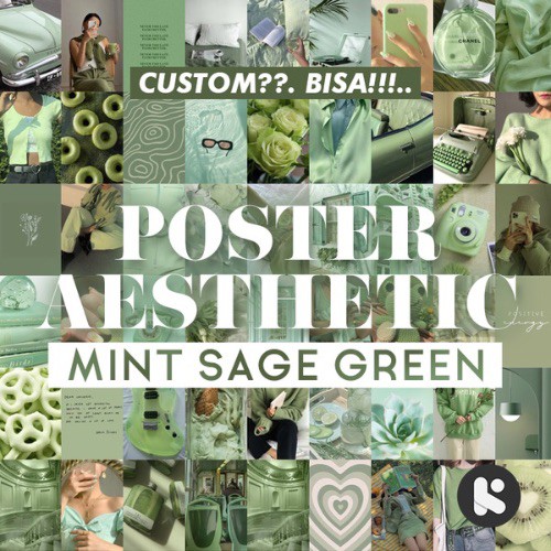 HIASAN DINDING Crackatif Aesthetic Mint Sage Green Wall Poster Wall