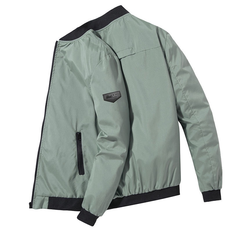 Men's Baseball Jacket Stand Collar Motorcycle Windbreaker Windproof and Waterproof Zipper