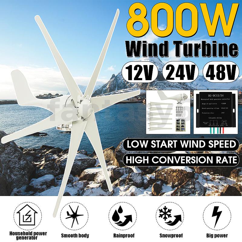 800W Peak 12V/24V/48V 6 Blades Horizontal Wind Turbine Generator