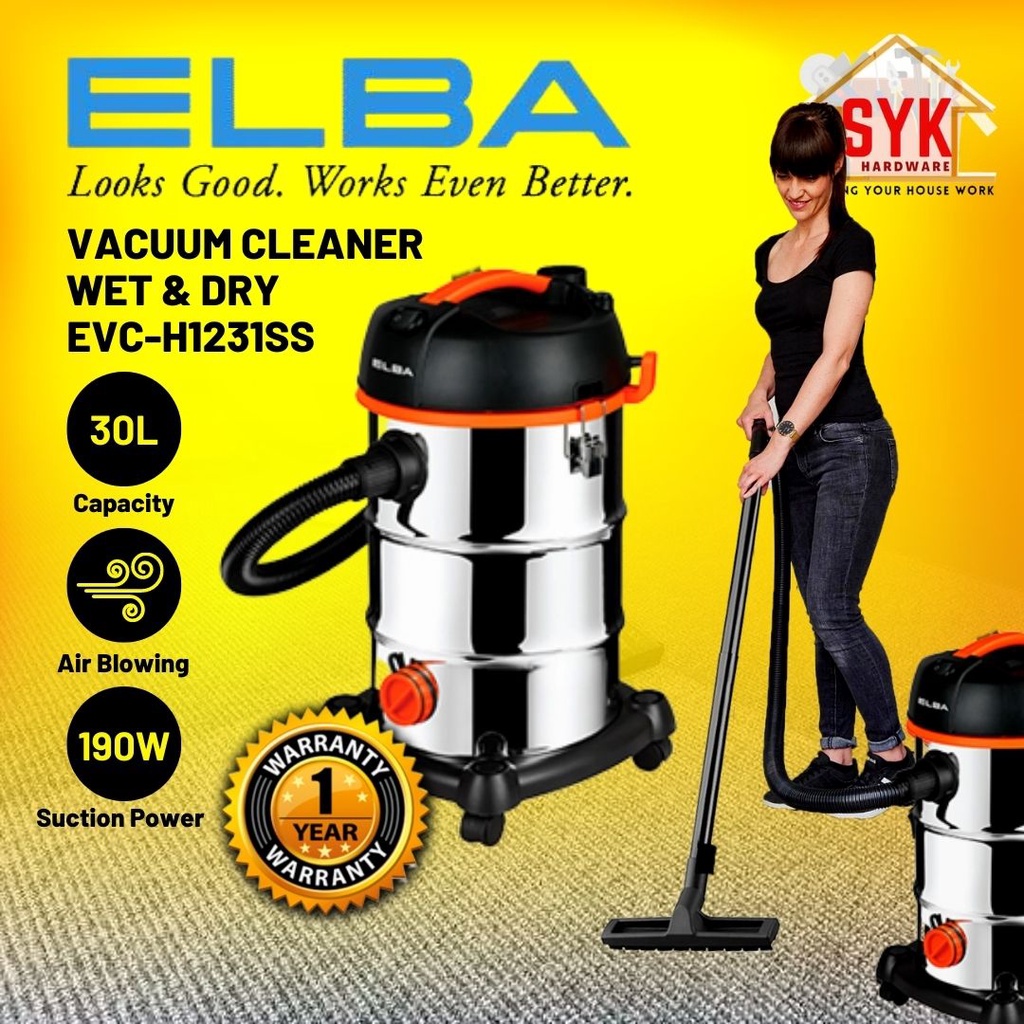 SYK ELBA EVCH1231SS Stainless Steel Wet and Dry Vacuum Cleaner Hepa Filter Heavy Duty Vacuum