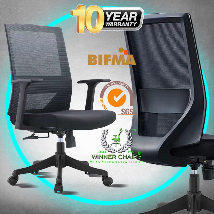 Office Chair 1018BBLK Ergonomic Midback Mesh Winner Chairs (10 year