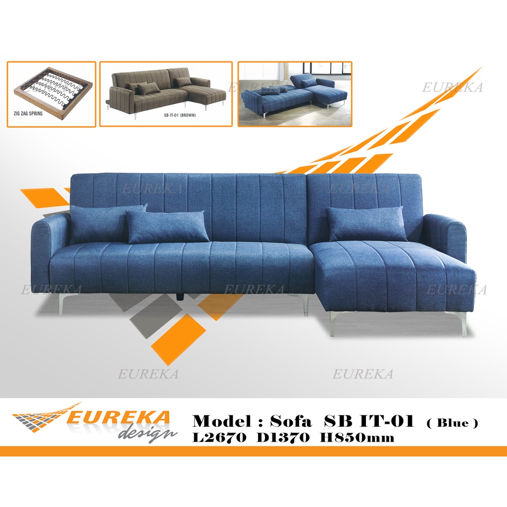 EUREKA 9ft Sofa Bed Couch Modern Upholstery Fabric Wood Adjustable IT01 (Deliver & Installation