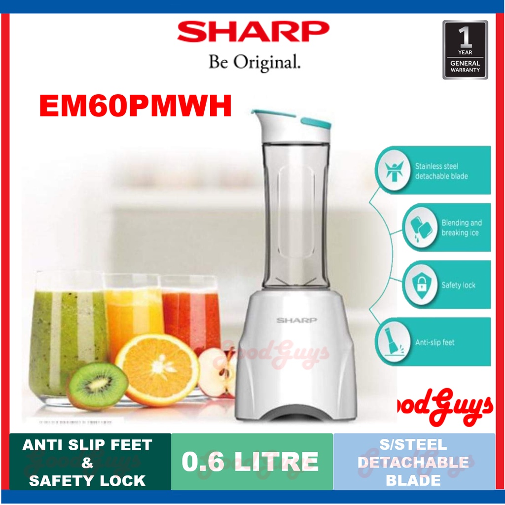 SHARP EM60PMWH SPORT BLENDER 0,6L SAFETY LOCK STAINLESS STEEL BLADE ( 2