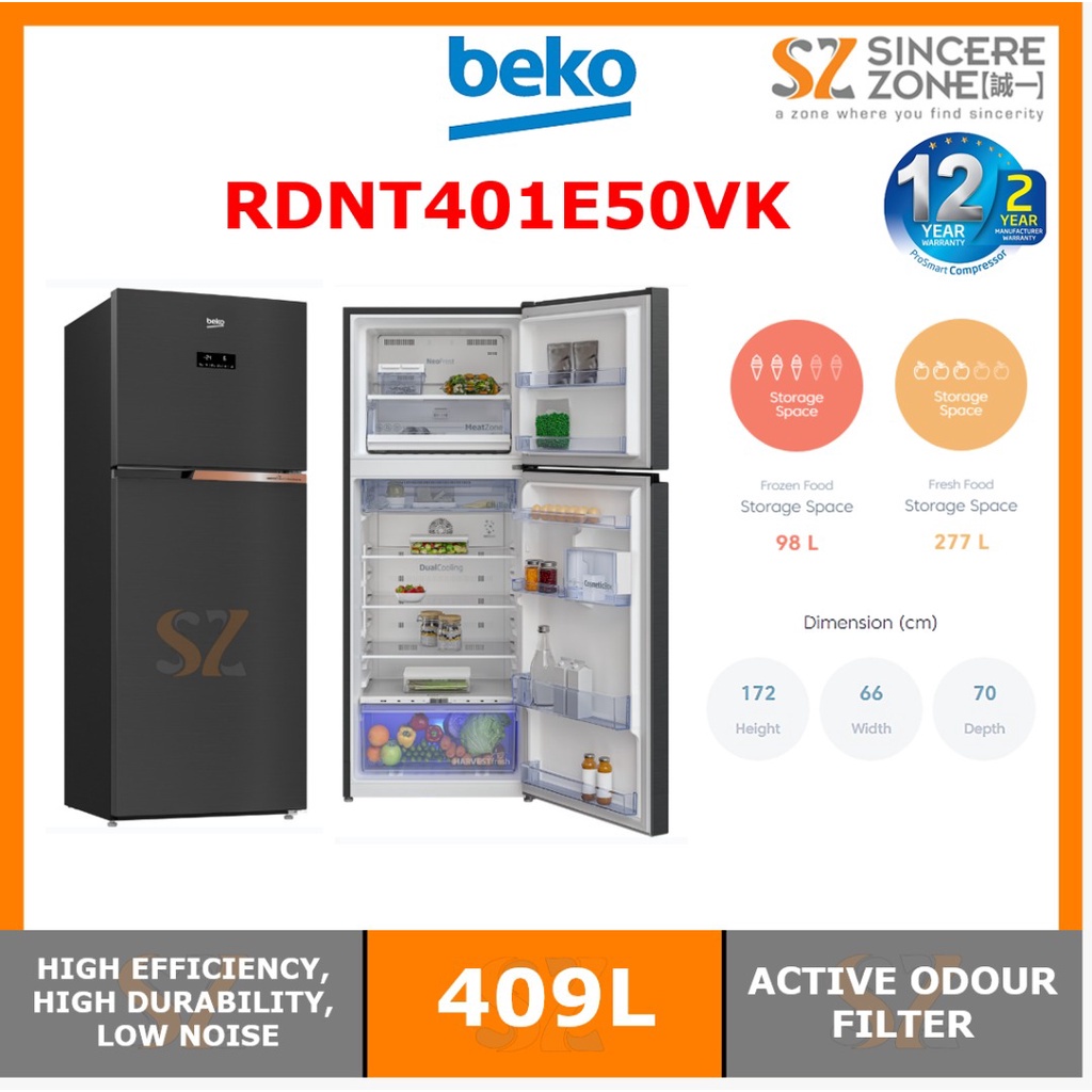 BEKO RDNT401E50VK 410L 2 Door Inverter Fridge with HarvestFresh