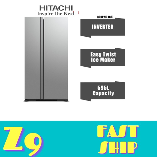 Hitachi Refrigerator Glass Siver NEW RS800PMO (GS) Side By Side Glass Series Gross Capacity