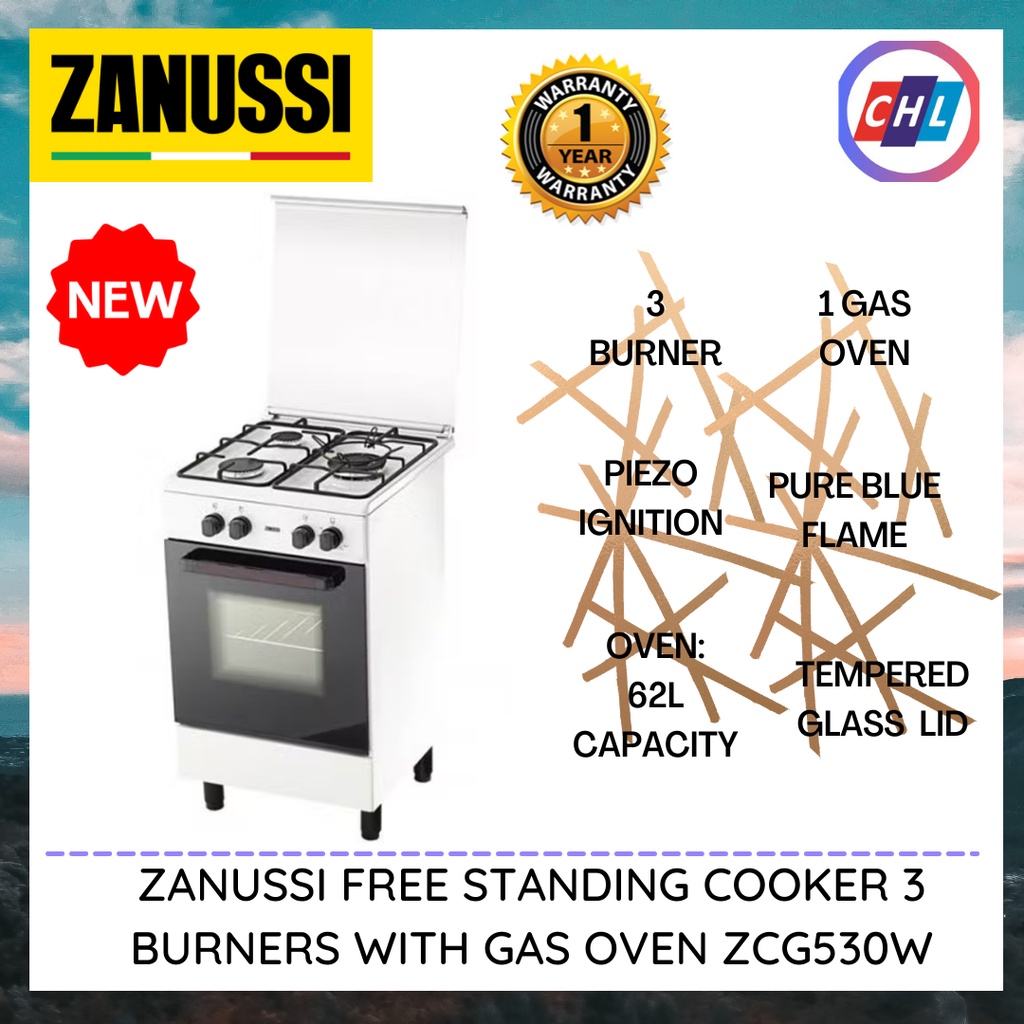 ZANUSSI (Send By Lorry+Authorised Dealer)FREE STANDING COOKER 3 BURNERS WITH GAS OVEN ZCG530W