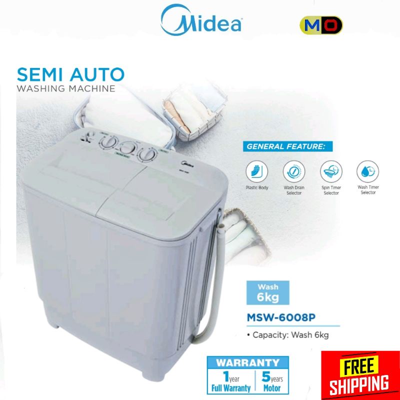 MIDEA Semi Auto Washing Machine 6.0 kg MSW6008 (LIGHT GREY) Shopee