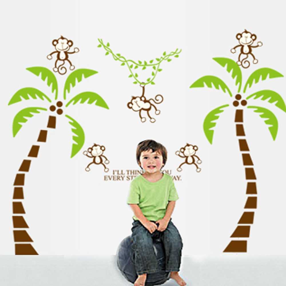 Cute Lovely Five Monkeys Tree DIY Wall Stickers Wallpaper Art Decor