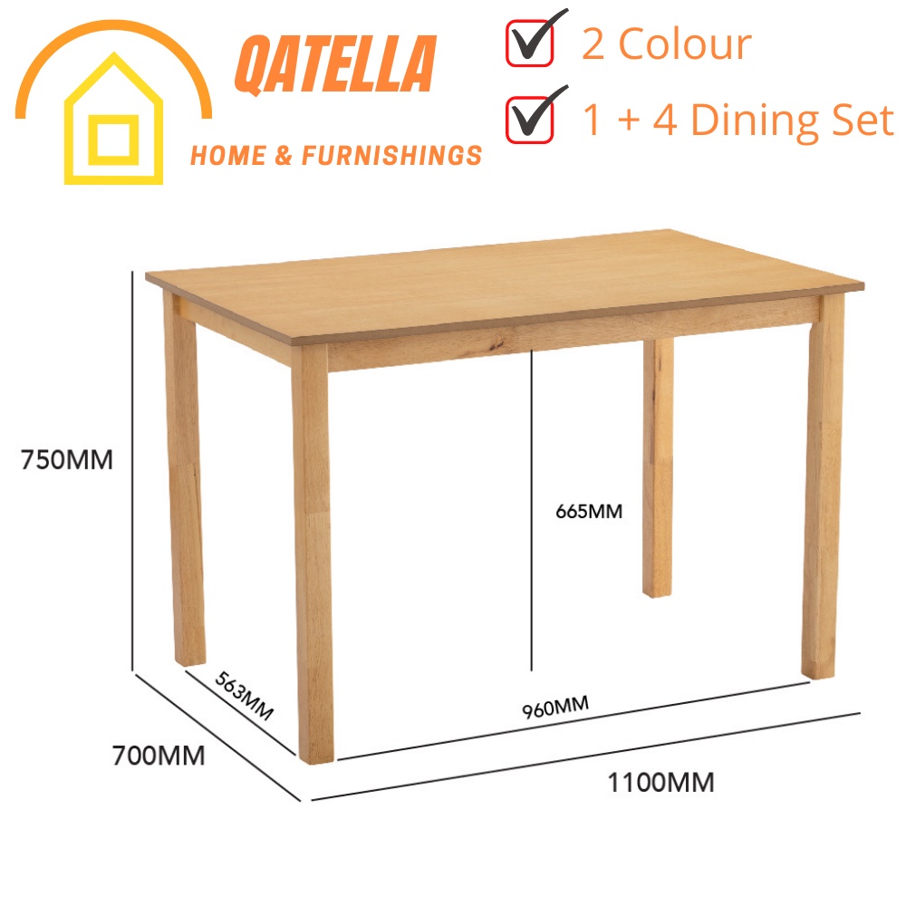 Qatella WALD 4 seater solid wood dining set starter set/ set meja makan