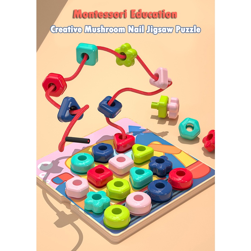 ToyBtoys Montessori Mushroom Pegboard Game for Kids 3D Puzzle Spinning