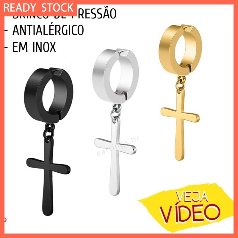 Male Earrings / Cross Pressure Earring Stainless Steel AntiAllergy