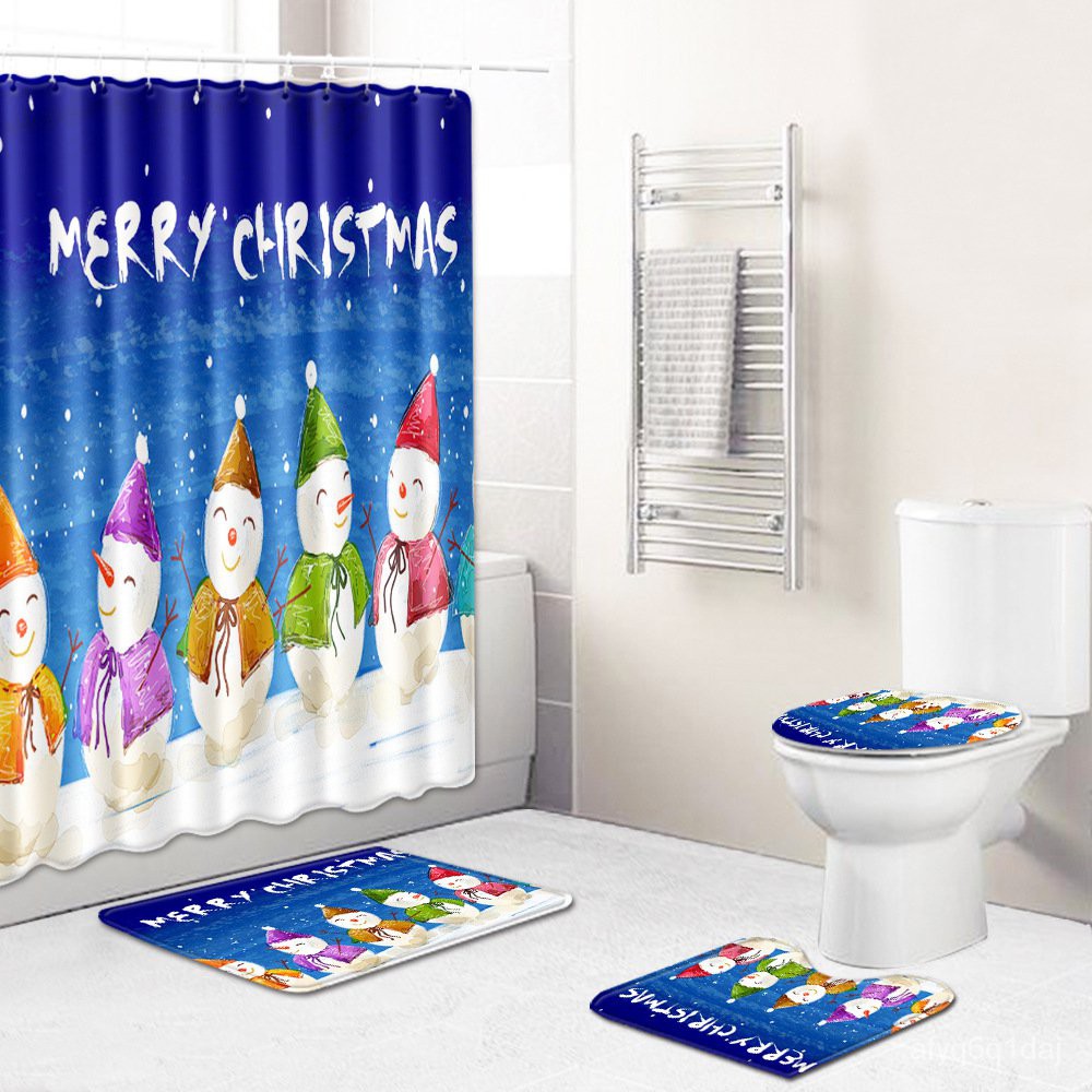 【Malay Spot】New Christmas Toilet Mat Shower Curtain FourPiece Set