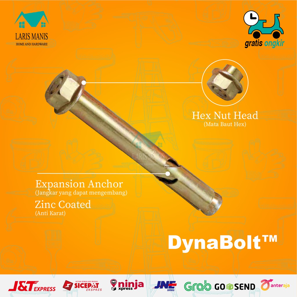 Dynabolt Concrete Bolt 12 mm Dinabolt Concrete Bolt Screws per pcs