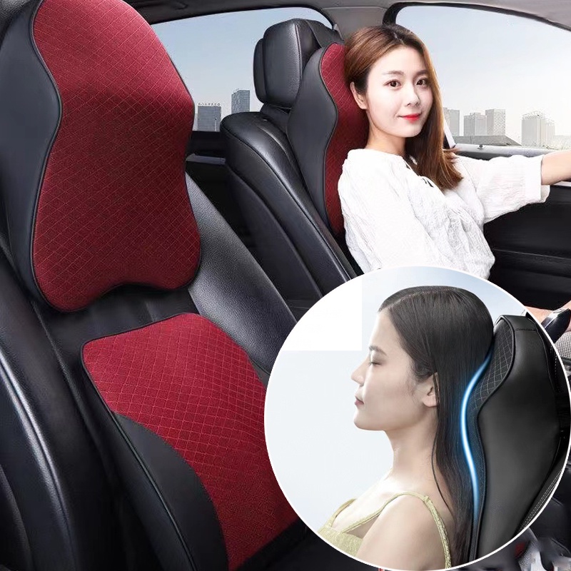 3D Breathable PU Leather Mesh Memory Foam Headrest Pillow ,Car Lumbar