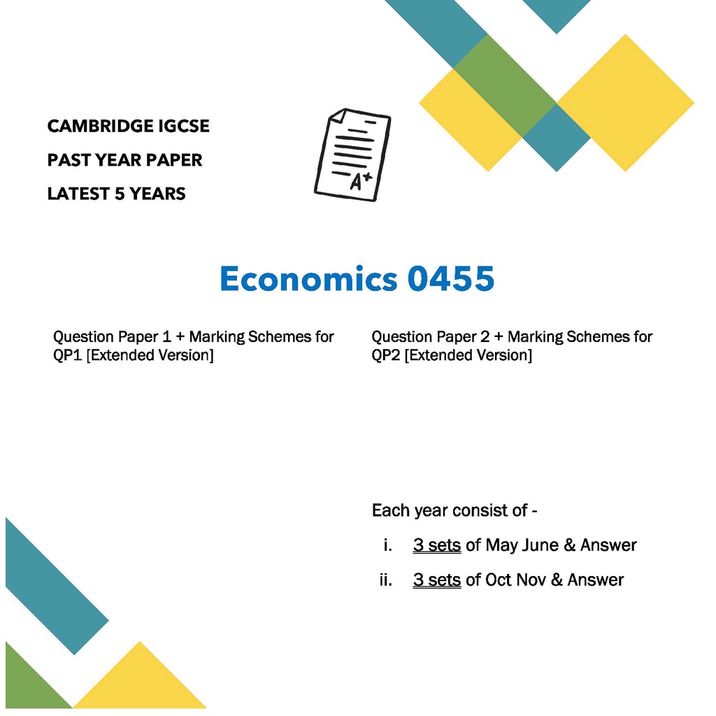 ECONOMICS 0455 CAMBRIDGE IGCSE [PAPER 1,2] PAST YEAR PAPER 2018 May