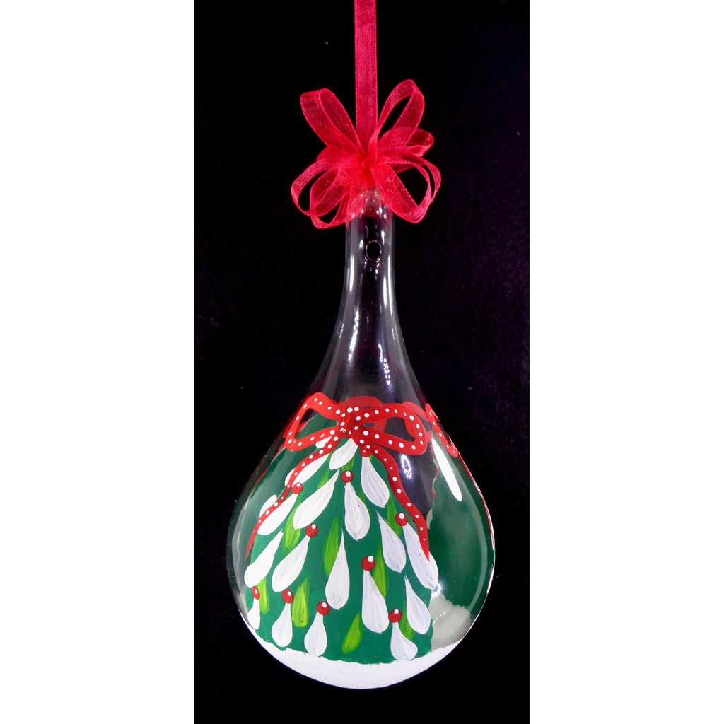 Set of 6pc Colorful Glass Christmas Ornaments with Organza Ribbon for