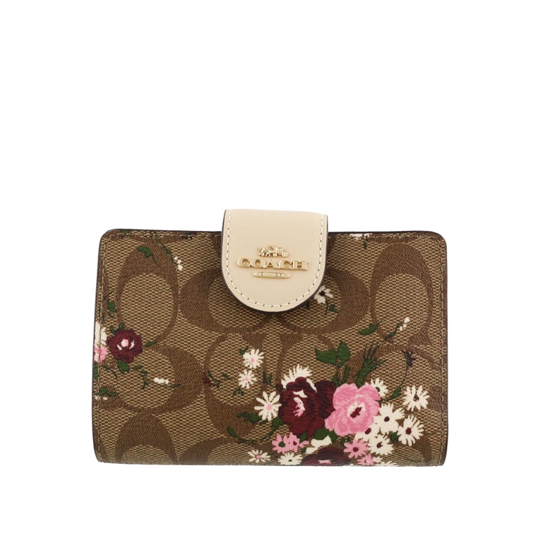 Coach Medium Corner Zip Wallet In Signature Canvas With Evergreen