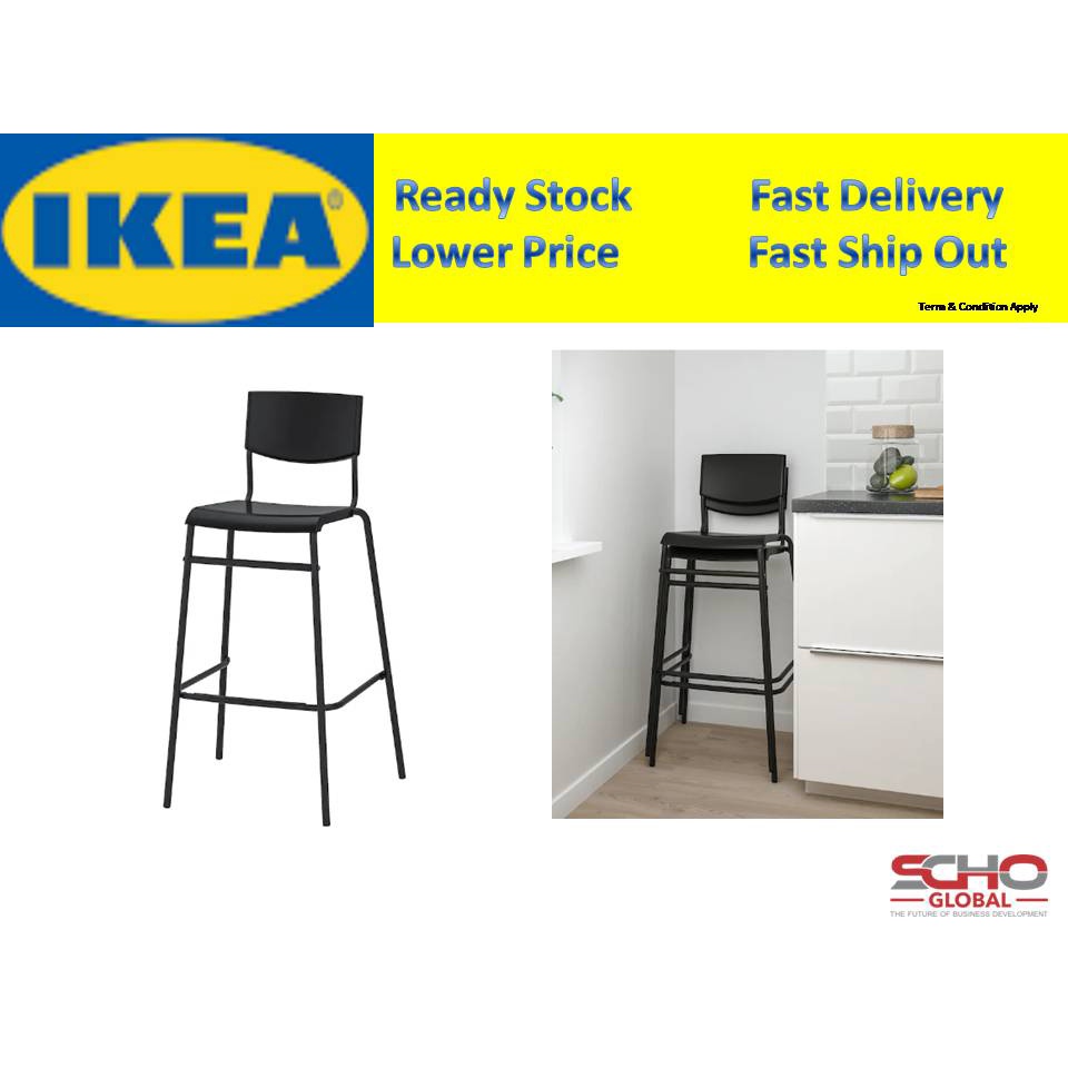 IKEASTIG Bar stool with backrest, black/black( 63/74 cm) Shopee Malaysia
