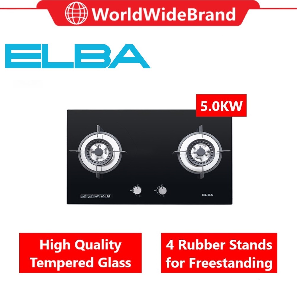 ELBA 2 Burner Glass Hob EGHK8842G(BK) 2in1 Built In & Free