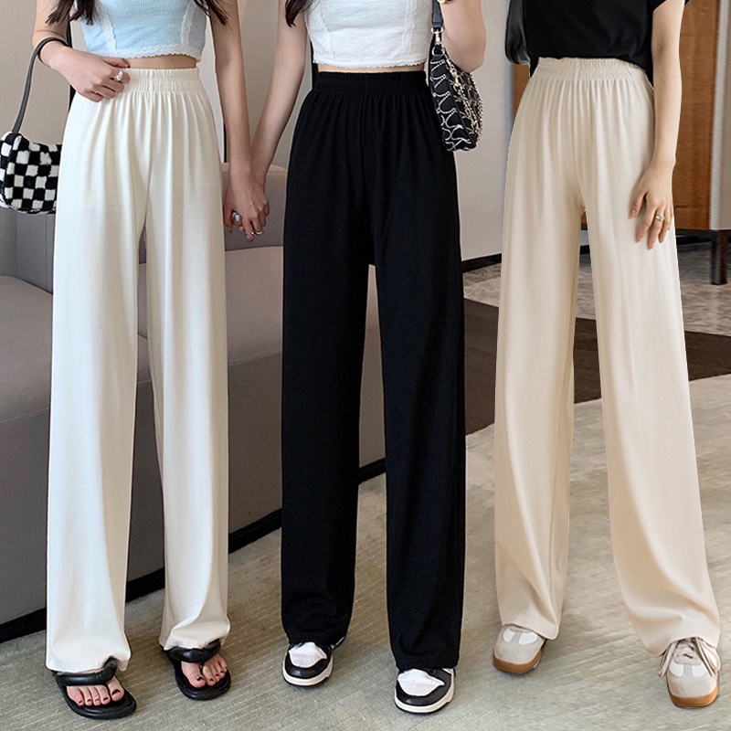 Casual Pants women's Elastic waistline wide leg pants high waist loose