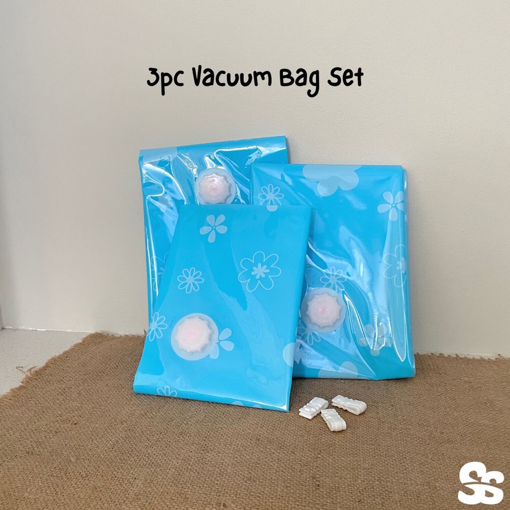 Vacuum Bag Set 3 pcs Compressible, Travel Vacuum Bags, beg kedap