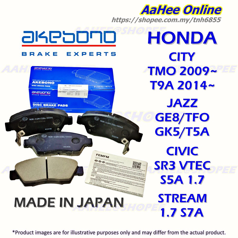 Akebono Japan Brake Pad Front Honda CITY JAZZ 1.5 GM2 GM6 TMO T9A GE8 GK5 TFO T5A CIVIC STREAM