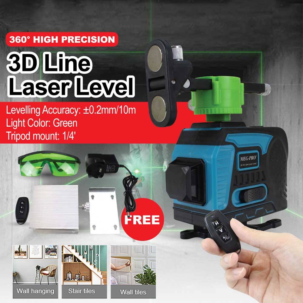 Meg Pro 12LINE 3D LASER LEVEL LIGHT 360° HIGH PRECISION with 1/4
