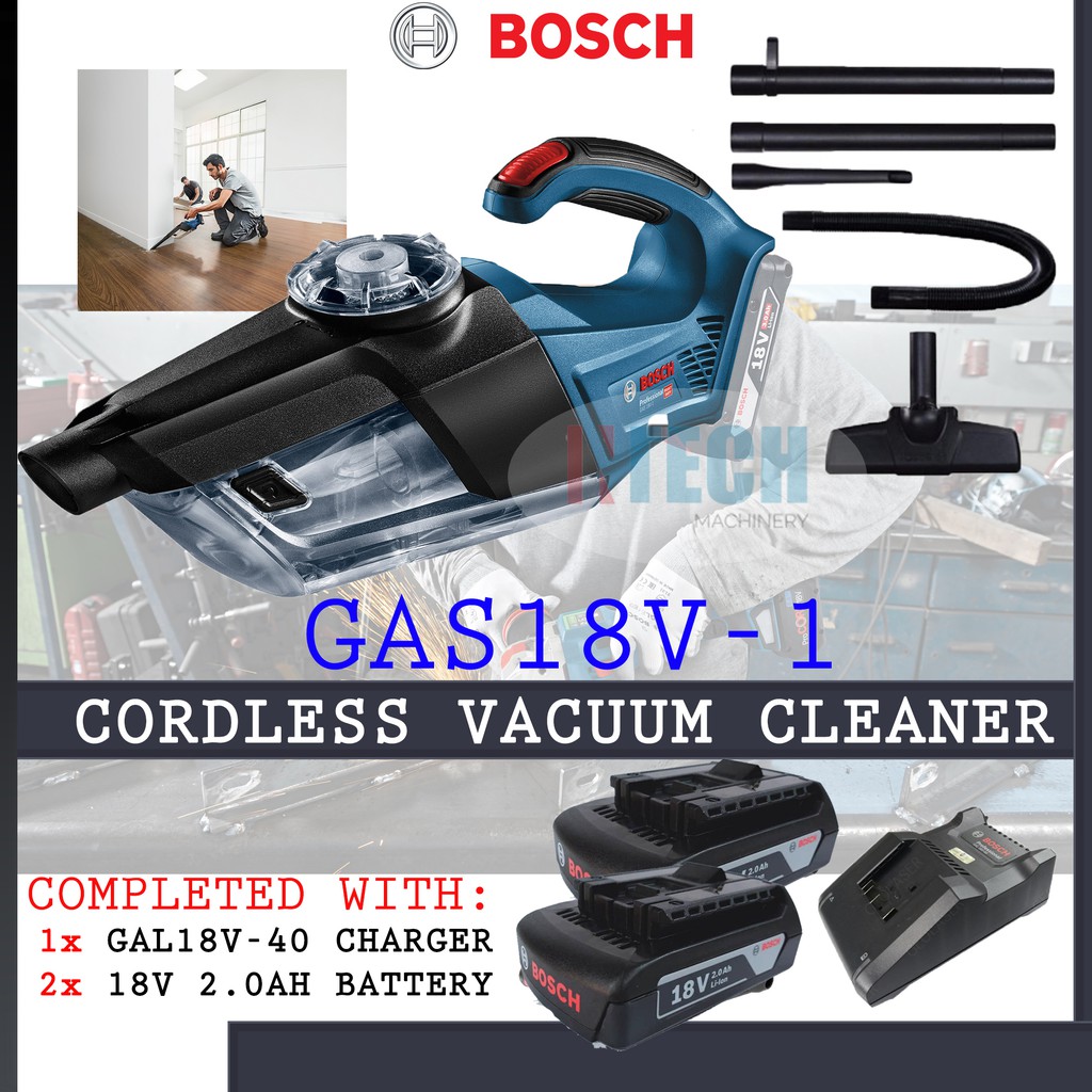BOSCH GAS18V1 CORDLESS 18V VACUUM CLEANER C/W GAL18V40 CHARGER + 2NOS
