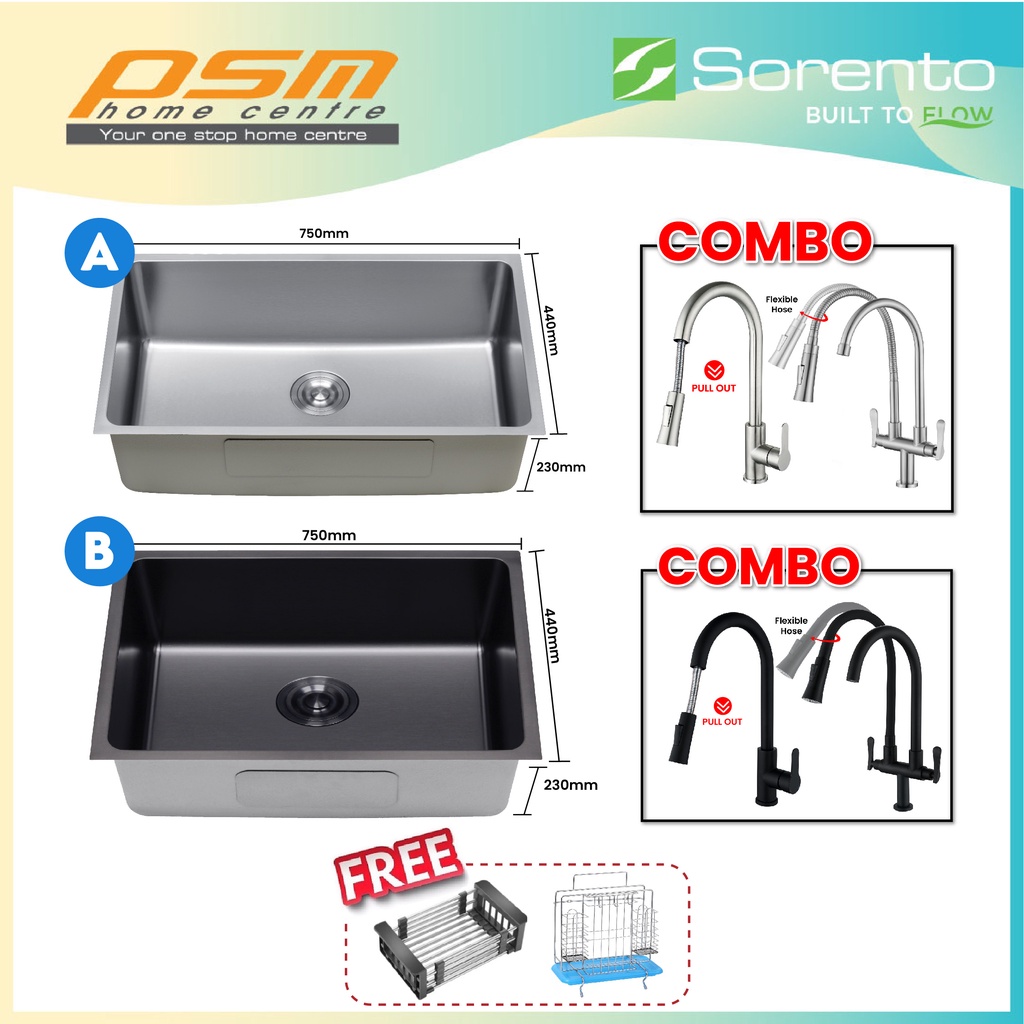 SORENTO Stainless Steel 304 NANO Black / Satin Single Bowl Under