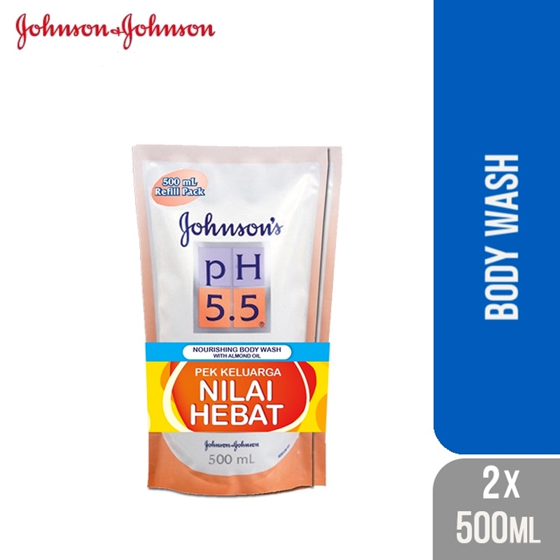 Johnson's PH 5.5 Body Wash Refill 2 x 500ml Soap Free Clinically Tested